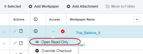 Screen capture showing the Open Read-Only option in the Access column.